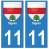 11 Sigean ville autocollant plaque
