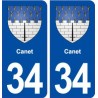 34 Canet blason ville autocollant plaque stickers