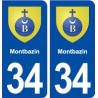 34 Montbazin blason ville autocollant plaque stickers