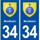 34 Montbazin blason ville autocollant plaque stickers