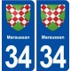 34 Maraussan blason ville autocollant plaque stickers
