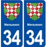 34 Maraussan blason ville autocollant plaque stickers