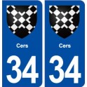 34 Cers  blason ville autocollant plaque stickers