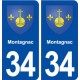 34 Montagnac  blason ville autocollant plaque stickers