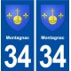 34 Montagnac  blason ville autocollant plaque stickers