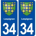 34 Lespignan blason ville autocollant plaque stickers