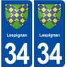 34 Lespignan blason ville autocollant plaque stickers