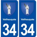 34 Vailhauquès blason ville autocollant plaque stickers