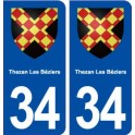 34 Thézan lès Béziers blason  ville autocollant plaque stickers