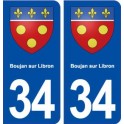 34 Boujan sur Libron blason  ville autocollant plaque stickers