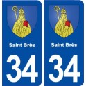 34 Saint Brès blason  ville autocollant plaque stickers