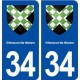34 Villeneuve lès Béziers blason ville autocollant plaque stickers