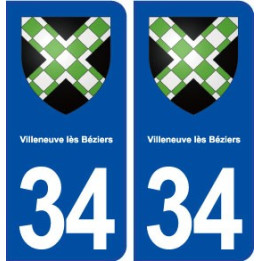 34 Villeneuve lès Béziers blason ville autocollant plaque stickers