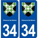 34 Villeneuve lès Béziers blason ville autocollant plaque stickers