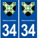 34 Villeneuve lès Béziers blason ville autocollant plaque stickers