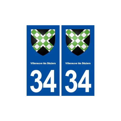34 Villeneuve lès Béziers blason ville autocollant plaque stickers