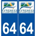 64 Pirineos Atlánticos, placa etiqueta de la etiqueta engomada del logotipo de CG64