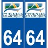 64 Pyrénées Atlantiques autocollant plaque sticker logo CG64
