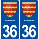 36 Ardentes blason ville autocollant plaque stickers