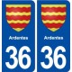 36 Ardentes blason ville autocollant plaque stickers