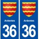 36 Ardentes blason ville autocollant plaque stickers