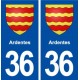 36 Ardentes blason ville autocollant plaque stickers