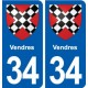 34 Vendres blason ville autocollant plaque stickers