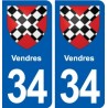 34 Vendres blason ville autocollant plaque stickers