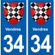 34 Vendres blason ville autocollant plaque stickers