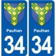 34 Paulhan blason ville autocollant plaque stickers