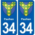 34 Paulhan blason ville autocollant plaque stickers