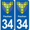 34 Paulhan blason ville autocollant plaque stickers