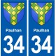 34 Paulhan blason ville autocollant plaque stickers