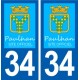 34 Paulhan logo ville autocollant plaque stickers
