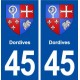 45 Dordives blason ville autocollant plaque stickers