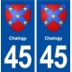 45 Chaingy ville blason autocollant plaque immatriculation