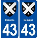 43 Beauzac blason autocollant plaque immatriculation ville