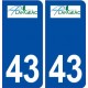 43 Langeac logotipo de la etiqueta engomada de la placa de registro de la ciudad