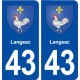 43 Langeac escudo de armas de la placa etiqueta de registro de la ciudad