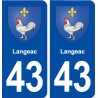 43 Langeac escudo de armas de la placa etiqueta de registro de la ciudad