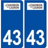43 Le Chambon sur Lignon logo autocollant plaque immatriculation ville