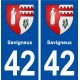 42 Savigneux blason ville autocollant plaque stickers