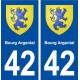 42 Bourg-Argental escudo de armas de la ciudad de etiqueta, placa de la etiqueta engomada