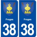 38 Froges blason ville autocollant plaque stickers