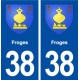 38 Froges blason ville autocollant plaque stickers