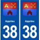38 Apprieu blason ville autocollant plaque stickers