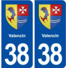 38 Valencin blason ville autocollant plaque stickers