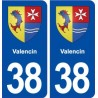 38 Valencin blason ville autocollant plaque stickers