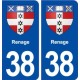 38 Renage blason ville autocollant plaque stickers