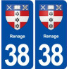38 Renage blason ville autocollant plaque stickers